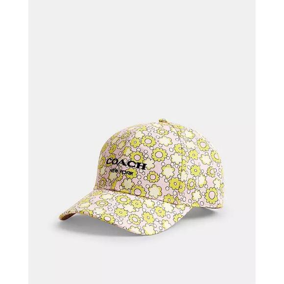 NWT COACH Floral Print Baseball Hat CBO67 Lime M/L - Picture 2 of 6